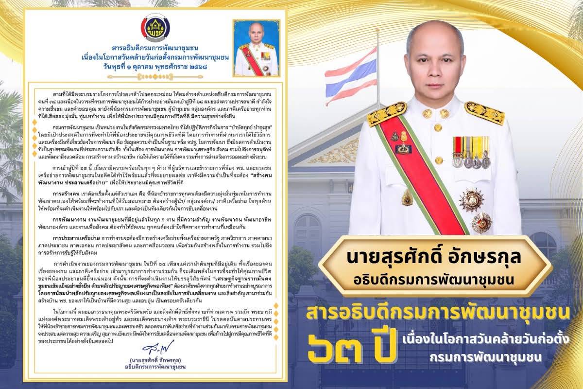 สารอธิบดีกรมการพัฒนาชุมชน เนื่องในวันก่อตั้งกรมการพัฒนาชุมชน